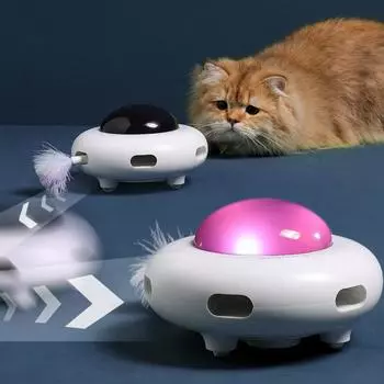 Pet Electronic UFO Smart Funny Cat Turntable Toy Интеллектуальная забавная игрушка для кошек с вращающейся палкой для игры в кошки, вращающаяся игрушка для кошек с автоматической очисткой белый
