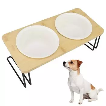 Pet feeding table with reducing preventing feeding drinking easy to eat slope, burden, regurgitation, bowl, dish, (2 bowls)