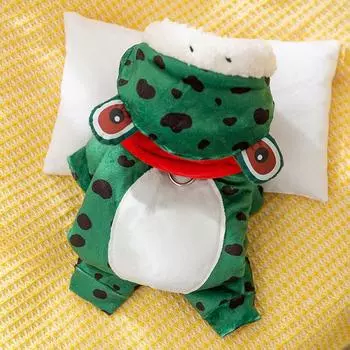 Pet fleece cat puppy dog autumn and winter warm cute frog transformation outfit teddy bear four-legged cat clothes L (recommended weight 8-5.5 kg)