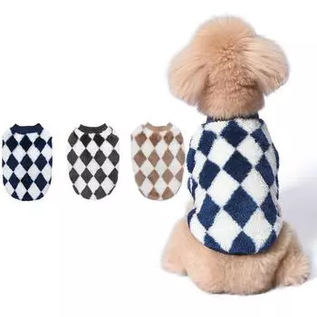 Pet Fleece Trendy Card Checkerboard Dog Clothes Teddy Bucket Pullover Dog Clothes Direct Sales S серый
