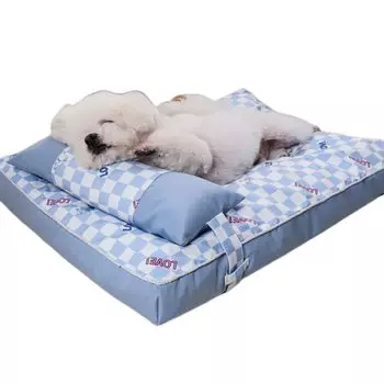 Pet Fluffy Square All Pet Pet Включает кровать для питомца со съемной подушкой Light Bed, кровать, собака, кошка, форма, питомец, времена года, диван, подушка, подушка, (С, Синий) светло-синий