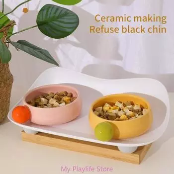 Pet Food Feeder and Waterer Detachable Cat Anti-overturning Bowl Anti-Leak Tableware Raised Bowl Accesoories