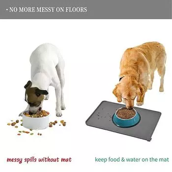 Pet Food Feeding Mat Dog Cat Bowl Food Mat with High Lip Silicone Non-stick Waterproof Puppy Feeding Tray Water Mat серый