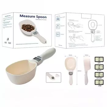 Pet Food Measuring Spoon Scale, Kitchen Digital Food Measuring Spoon, Suitable for Cat and Dog Food Measuring Spoons Up To 800g белый