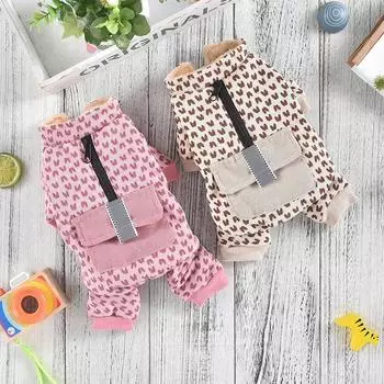 Pet Four Leg Velvet Love Coat с маленьким карманом и светоотражающей полосой, комбинезон для собак маленьких и средних размеров S