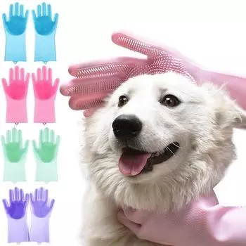 Чистящие перчатки для ухода за домашними животными, шампунь для купания, перчатки для собак и кошек, скребок, волшебное средство для мытья посуды, губка, силиконовая перчатка для удаления волос purple-1pcs