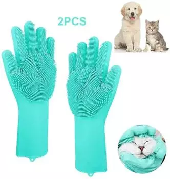 Pet Grooming Cleaning Gloves Dog Cat Bathing Shampoo Glove Scrubber Magic Dishwashing CleannerSponge Silicon Hair Removal Glove синий