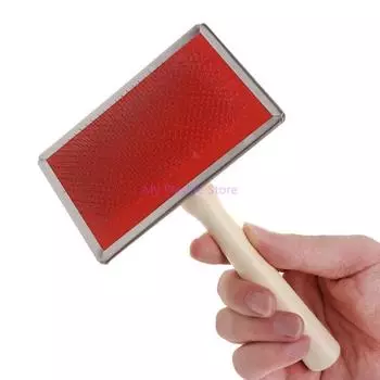 Pet Grooming Needle Comb Shedding Hair Remove Brush Wood Handle Massage Tool Combs Dog Cat Cleaning Supply S красный