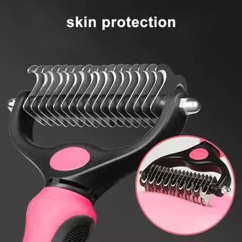 Pet Grooming Tools 2 Sided Undercoat Rake for Cats & Dogs Safe Dematting Comb for Easy Mats & Tangles Removing Deshedding Brush