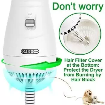 Pet Hair Dryer 2-in-1 Pet Grooming Dryer Grooming for Cat and Dog Brush Portable Dog Blower with Adjustable Temperature for Pet EU plug белый