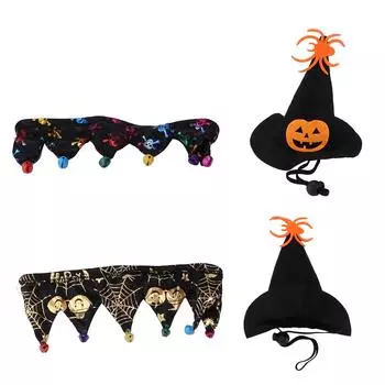 Pet Halloween Pumpkin Hat Регулируемая шляпа и воротник Рождественский костюм для вечеринки для собак и кошек Spider Web