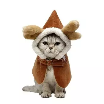Pet Happy New Year Clothes Cat Autumn Winter Hooded Suit Dragon Horn Velvet Cloth Halloween Dog Costume Christmas Cat коричневый