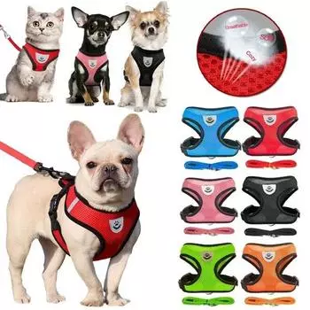 Pet Harness and Leash Set Cat and Dog Walking Soft Mesh Breathable Adjustable Vest for Kitten Puppy Dog Leash Chest Strap S