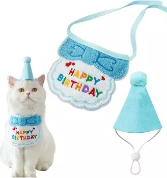 Pet Hat Birthday Birthday Goods Pet Dog Cat Birthday Goods NYANDELMO (Blue)