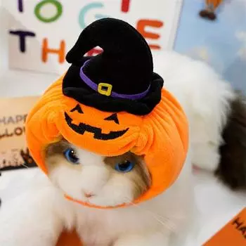 Pet Hat Cat Halloween Funny Pumpkin Hat Soft Cozy Pet Costume Cute Transforming Cat Headgear Halloween Gift for Kitty Dog