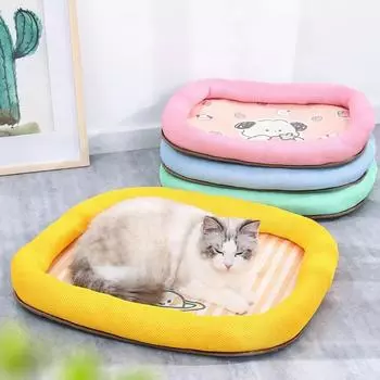Pet Ice Mat Summer Cool Kitten Pad Breathable Ice Silk Pussycat Nest Washable Reusable Bite Pet Cat Sleeping Pad Pet Supplies L 52x62cm зелёный