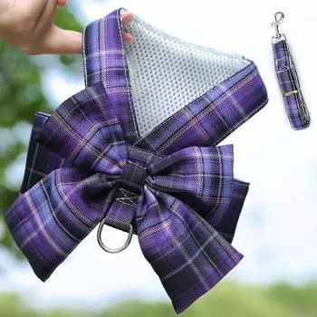 Pet JK Checkered Dog Skirt Chest Strap Leash Dog Walking Cat Vest Clothes Teddy Dog Fighting Supplies XS