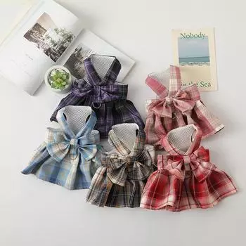 Pet JK клетчатая юбка шлейка и поводок комплект для кошек и щенков L (for 8-11 catty pets) синий