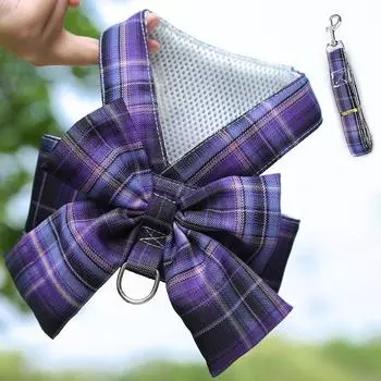 Pet JK plaid dog skirt chest strap leash walking dog cat vest clothes XS (bust 32CM recommended 1-1.5kg pet)
