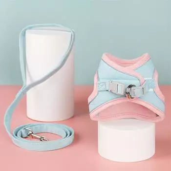 Pet leash spot suede fleece color-blocked chest and back anti-breakout cat walking rope cat leash leash quota S (suitable for 2-2kg)