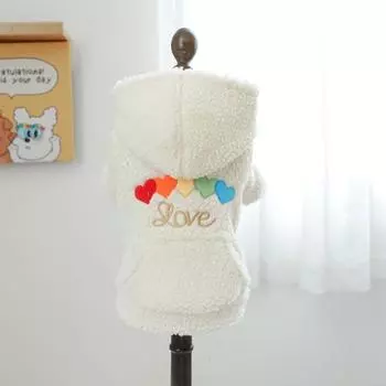 Pet Love Lamb Fleece Coat Clothes Dog Hoodie Coat Cat Clothing Rainbow Love Plush Coat Dog Clothing for Small Dogs Puppy S