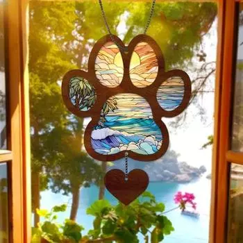 Pet Memorial Suncatcher Подвесное украшение Собака Кошка Лапа Зеркало заднего вида автомобиля Подвесное украшение Потеря