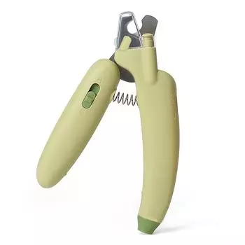 Pet Nail Clipper Safe Stainless Steel Blades Banana Shape Handle Dog Cat Claw Trimmer with LED Green (White Light Type)
