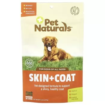Pet Naturals Кожа + покрытие, только для собак, 30 жевательных таблеток, 2,12 унции (60г)