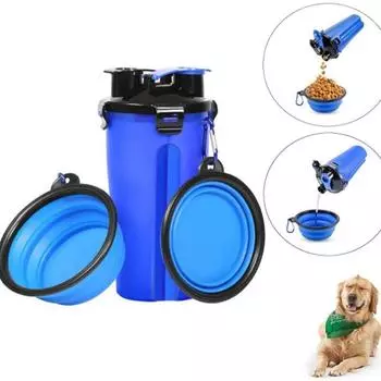Pet Out двойного назначения, чашка для воды и еды, портативная бутылка для питья, складная миска для корма для собак, прочная многофункциональная миска для кормления на открытом воздухе синий