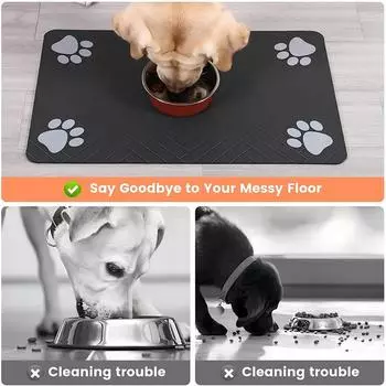 Pet Placemat Absorbent Pet Feeding Mat for Food and Water Bowl with Waterproof Rubber Backing Quick Dry Water Mat for Dog Cat 30x50cm чёрный