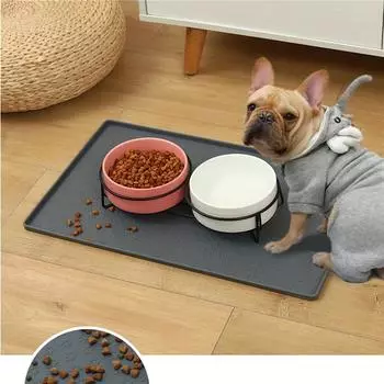 Pet Placemat Dog Food bowl Mat Cat Feed Mat Cat Dog Drinking Feeding Placemat Silicone Waterproof Pet Bowl Pad Feeder Mats 2024 серый