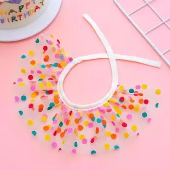 Pet Polka Dot Lace Bibs Birthday Supplies Colorful Polka Dot Collars and Headwear for Cats and Dogs S