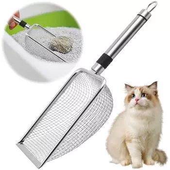 Pet Poop Shovel Cat Litter Scoop Stainless Steel Cat Litter Cleaner Ergonomic Handle Corner Scooper Pet Cleaning Accessories