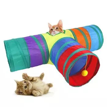 Pet products cat rainbow three way tunnel toy drill bucket foldable passage M разноцветный