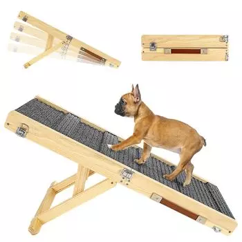 Pet Slope Pet Step Pawaboo для домашних животных Slope Складная регулируемая высота Без ступенек Устойчивая деревянная ступенька Регулируемая на 4 уровня Грузоподъемность до 13 кг Пространство