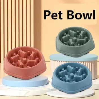 Pet Slow Food Bowl Anti-choking Feeder PP Plastic Dish Bowl Home Dog Eating Plate Anti-gulping Feeding Supplies dog bowl синий