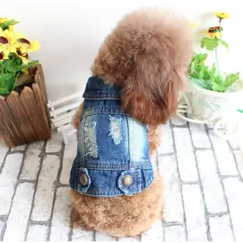 Pet Small Dog Chihuahua Dog Clothes Ripped Denim Vest Jacket Spring Autumn Winter XS