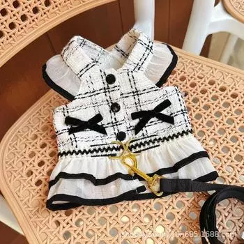 Pet small dog dog clothes spring and summer new Xiaoxiangfeng princess skirt with leash XS