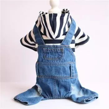 Pet small puppy dog clothes denim four-legged overalls jumpsuit spring, summer, autumn and winter explosion XS