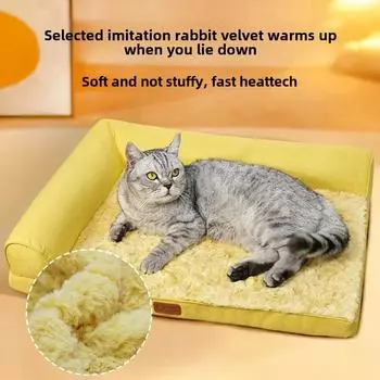 Pet Sofa Bed Cotton and Linen Cat Kennel Cat Sofa Dog Kennel Thickened Sleeping Pads Bunny Fluffy Cat Sleeping Pads S: 64 * 49cm recommended within 7.5 kg