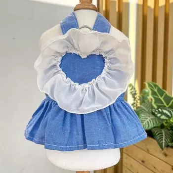 Pet Spring and Summer Princess Dress Dog Cat Denim Strap Skirt Small Medium Dog Pomeranian Teddy Dog Clothes Cat Supplies XS (bust 32CM)