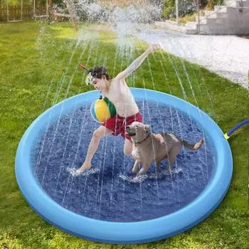 Pet Sprinkler Pad Play Cooling Mat Swimming Pool Inflatable Water Spray Pad Mat Tub Summer Cool Dog Bathtub for Dogs 100x100cm синий
