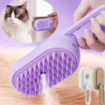 Pet Steam Brush Electric Spray Cat Hair Brush Three in One Dog Steam Brush Is Used Massaging Cats Dogs Remove Tangled Loose Hair белый
