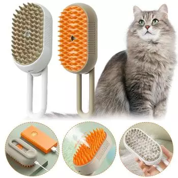 Pet Steam Brush Removes Floating Hair Doesn t Hurt Skin Dog Bathing Hair Removal Brush Cat and Dog Cleaning Supplies Cat Comb белый