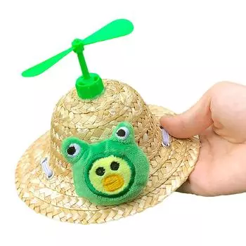 Pet Straw Hat Lovely Funny Handcrafted Bamboo Dragonfly Cat Straw Hat for Small Dogs and Cats M Bamboo Dragonfly Straw Hat