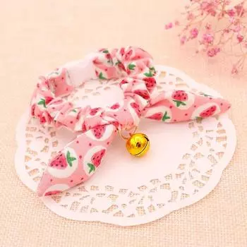Pet Supplies Adjustable Rabbit Ear Bell Collar Stretch Fabric Craft Dog Bow Tie Small and Medium-Sized Dogs Cat Head Cover Ornament Size M 32~42cm Dot Strawberry