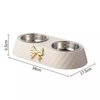 Pet Supplies Bow-tie Bowknot Cats Food Bowl Base Dog Stainless Steel Double Accessories Feeding Drinking белый