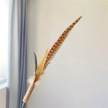 Pet Supplies Cat Toy Super Long Brush Holder Chicken Feather/Ostrich Feather Cat Teaser Interactive Bell Cat Teaser Toy Cat Toy Chicken feather replacement head Brown