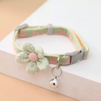 Pet Supplies Cute Flowers Cat Collar with Bell Pet Tie Cat Collar Cat Collar 1.0*30cm Green