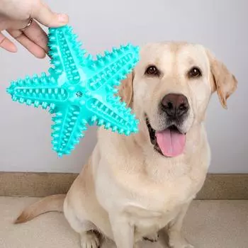 Pet Supplies Dog Bite-Resistant Molar Teeth Cleaning Toys Starfish Sound Relieving Stuffy Cleaning Teeth Molar Rod Toys Blue Dentifrice Starfish(Gnawing sound)
